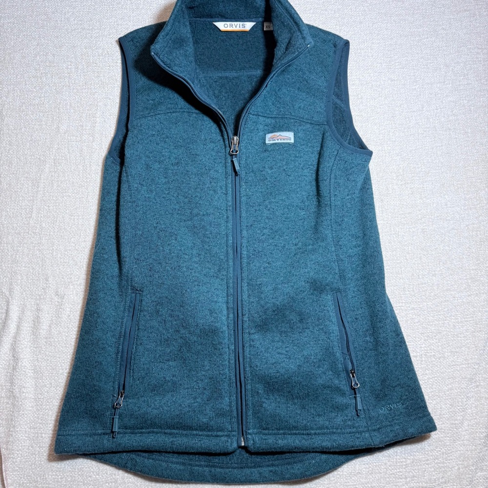Orvis Womens Sweater Fleece Full Zip Vest Teal Heather XS Outdoor Layer